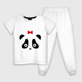 Детская пижама хлопок с принтом Панда (женская) в Новосибирске, 100% хлопок |  брюки и футболка прямого кроя, без карманов, на брюках мягкая резинка на поясе и по низу штанин
 | для влюбленных | для двоих | любовь | медведь | медвежонок | отношения | пара | парные | парочка