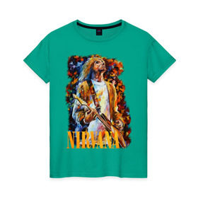 Женская футболка хлопок с принтом Nirvana Kurt Cobain в Новосибирске, 100% хлопок | прямой крой, круглый вырез горловины, длина до линии бедер, слегка спущенное плечо | kurt cobain | nirvana | курт кобейн | нирвана