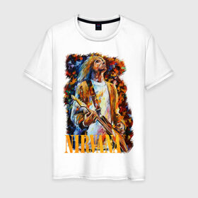 Мужская футболка хлопок с принтом Nirvana Kurt Cobain в Новосибирске, 100% хлопок | прямой крой, круглый вырез горловины, длина до линии бедер, слегка спущенное плечо. | kurt cobain | nirvana | курт кобейн | нирвана