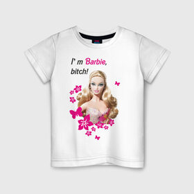 Детская футболка хлопок с принтом I `m Barbie, bitch в Новосибирске, 100% хлопок | круглый вырез горловины, полуприлегающий силуэт, длина до линии бедер | Тематика изображения на принте: 90 | 90 е | barbie | барби | кукла | ностальгия