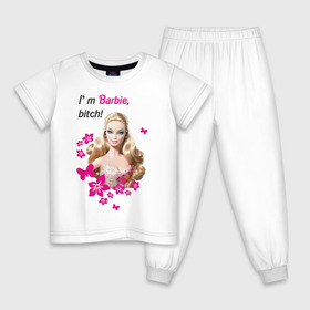 Детская пижама хлопок с принтом I\m Barbie, bitch в Новосибирске, 100% хлопок |  брюки и футболка прямого кроя, без карманов, на брюках мягкая резинка на поясе и по низу штанин
 | 90 | 90 е | barbie | барби | кукла | ностальгия