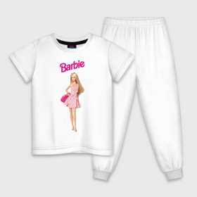 Детская пижама хлопок с принтом Барби на прогулке в Новосибирске, 100% хлопок |  брюки и футболка прямого кроя, без карманов, на брюках мягкая резинка на поясе и по низу штанин
 | 90 | 90 е | barbie | барби | ностальгия