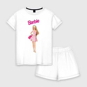 Женская пижама с шортиками хлопок с принтом Барби на прогулке в Новосибирске, 100% хлопок | футболка прямого кроя, шорты свободные с широкой мягкой резинкой | 90 | 90 е | barbie | барби | ностальгия