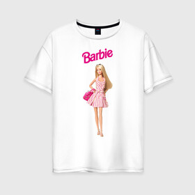 Женская футболка хлопок Oversize с принтом Барби на прогулке в Новосибирске, 100% хлопок | свободный крой, круглый ворот, спущенный рукав, длина до линии бедер
 | Тематика изображения на принте: 90 | 90 е | barbie | барби | ностальгия