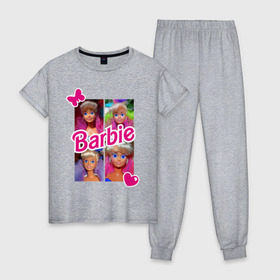 Женская пижама хлопок с принтом Куклы Барби в Новосибирске, 100% хлопок | брюки и футболка прямого кроя, без карманов, на брюках мягкая резинка на поясе и по низу штанин | 90 | 90 е | barbie | барби | ностальгия