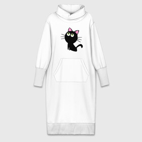 Платье удлиненное хлопок с принтом Маленький котенок в Новосибирске,  |  | киса | котенок | котик | кошка | черная кошка | черный кот