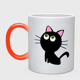 Кружка хамелеон с принтом Маленький котенок в Новосибирске, керамика | меняет цвет при нагревании, емкость 330 мл | киса | котенок | котик | кошка | черная кошка | черный кот
