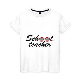 Женская футболка хлопок с принтом school teacher в Новосибирске, 100% хлопок | прямой крой, круглый вырез горловины, длина до линии бедер, слегка спущенное плечо | губы | очки | помада | рот | школа | школьный учитель