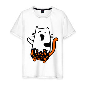 Мужская футболка хлопок с принтом Твори добро в Новосибирске, 100% хлопок | прямой крой, круглый вырез горловины, длина до линии бедер, слегка спущенное плечо. | Тематика изображения на принте: cat | kitty | котенок | котик | котяра | кошак