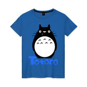 Женская футболка хлопок с принтом Totoro черный в Новосибирске, 100% хлопок | прямой крой, круглый вырез горловины, длина до линии бедер, слегка спущенное плечо | anime | totoro | аниме | анимэ. мой сосед тоторо | тоторо