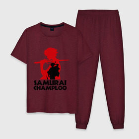 Мужская пижама хлопок с принтом Самурай Champloo в Новосибирске, 100% хлопок | брюки и футболка прямого кроя, без карманов, на брюках мягкая резинка на поясе и по низу штанин
 | anime | samurai champloo | аниме | анимэ | самурай чамплу