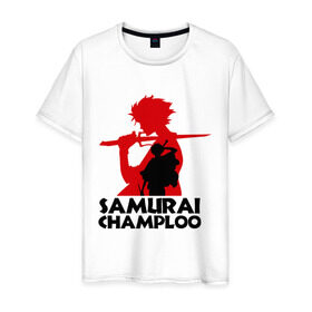 Мужская футболка хлопок с принтом Самурай Champloo в Новосибирске, 100% хлопок | прямой крой, круглый вырез горловины, длина до линии бедер, слегка спущенное плечо. | Тематика изображения на принте: anime | samurai champloo | аниме | анимэ | самурай чамплу