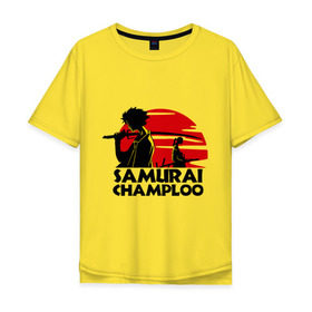 Мужская футболка хлопок Oversize с принтом Самурай Champloo закат в Новосибирске, 100% хлопок | свободный крой, круглый ворот, “спинка” длиннее передней части | Тематика изображения на принте: anime | samurai champloo | аниме | анимэ | самурай чамплу