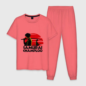 Мужская пижама хлопок с принтом Самурай Champloo закат в Новосибирске, 100% хлопок | брюки и футболка прямого кроя, без карманов, на брюках мягкая резинка на поясе и по низу штанин
 | anime | samurai champloo | аниме | анимэ | самурай чамплу