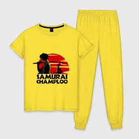 Женская пижама хлопок с принтом Самурай Champloo закат в Новосибирске, 100% хлопок | брюки и футболка прямого кроя, без карманов, на брюках мягкая резинка на поясе и по низу штанин | anime | samurai champloo | аниме | анимэ | самурай чамплу