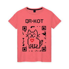 Женская футболка хлопок с принтом QR-code-kote в Новосибирске, 100% хлопок | прямой крой, круглый вырез горловины, длина до линии бедер, слегка спущенное плечо | qr код | киса | код | котенок | котик | куар | кьюар