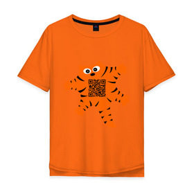 Мужская футболка хлопок Oversize с принтом Почеши мне пузико в Новосибирске, 100% хлопок | свободный крой, круглый ворот, “спинка” длиннее передней части | qr код | живот | код | кот | котенок | куар | кьюар | шифр