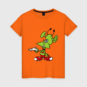 Женская футболка хлопок с принтом зеленый марсианин в Новосибирске, 100% хлопок | прямой крой, круглый вырез горловины, длина до линии бедер, слегка спущенное плечо | зеленый марсианин | инопланетянин | марсианин | марсоход | прикольные картинки