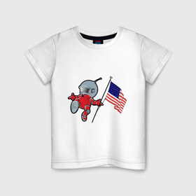 Детская футболка хлопок с принтом космонавт в Новосибирске, 100% хлопок | круглый вырез горловины, полуприлегающий силуэт, длина до линии бедер | американский флаг | космонавт | космос | марс | марсоход | прикольные картинки | флаг