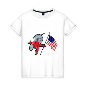 Женская футболка хлопок с принтом космонавт в Новосибирске, 100% хлопок | прямой крой, круглый вырез горловины, длина до линии бедер, слегка спущенное плечо | американский флаг | космонавт | космос | марс | марсоход | прикольные картинки | флаг