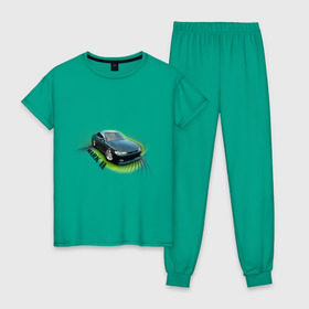 Женская пижама хлопок с принтом toyota mark2 зеленая в Новосибирске, 100% хлопок | брюки и футболка прямого кроя, без карманов, на брюках мягкая резинка на поясе и по низу штанин | mark2 | toyota | toyota mark2 зеленая | зеленая | тоета | тойета | тойота
