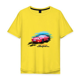Мужская футболка хлопок Oversize с принтом toyota supra красная в Новосибирске, 100% хлопок | свободный крой, круглый ворот, “спинка” длиннее передней части | tourer | toyota supra | супра | тойота | японские автомобили