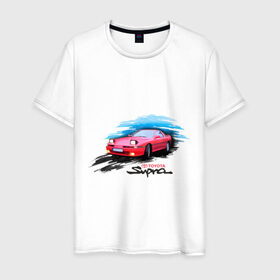 Мужская футболка хлопок с принтом toyota supra красная в Новосибирске, 100% хлопок | прямой крой, круглый вырез горловины, длина до линии бедер, слегка спущенное плечо. | tourer | toyota supra | супра | тойота | японские автомобили