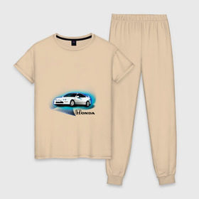 Женская пижама хлопок с принтом Honda INTEGRA в Новосибирске, 100% хлопок | брюки и футболка прямого кроя, без карманов, на брюках мягкая резинка на поясе и по низу штанин | honda interga | tourer | ходна интегра | японские автомобили