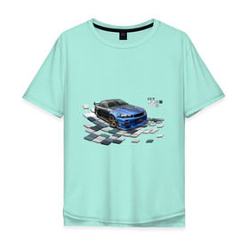 Мужская футболка хлопок Oversize с принтом Nisan Skyline в Новосибирске, 100% хлопок | свободный крой, круглый ворот, “спинка” длиннее передней части | nissan skyline | tourer | ниссан | скайлайн | японские автомобили