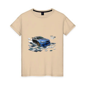 Женская футболка хлопок с принтом Nisan Skyline в Новосибирске, 100% хлопок | прямой крой, круглый вырез горловины, длина до линии бедер, слегка спущенное плечо | nissan skyline | tourer | ниссан | скайлайн | японские автомобили