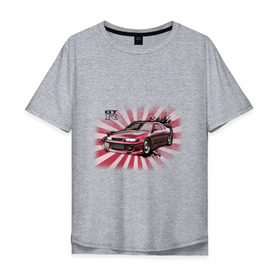 Мужская футболка хлопок Oversize с принтом Nisan Skyline красная в Новосибирске, 100% хлопок | свободный крой, круглый ворот, “спинка” длиннее передней части | nissan skyline | tourer | ниссан | скайлайн | японские автомобили