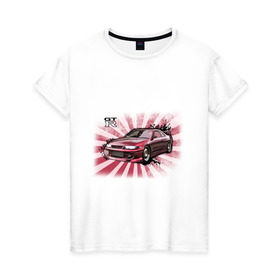 Женская футболка хлопок с принтом Nisan Skyline красная в Новосибирске, 100% хлопок | прямой крой, круглый вырез горловины, длина до линии бедер, слегка спущенное плечо | nissan skyline | tourer | ниссан | скайлайн | японские автомобили