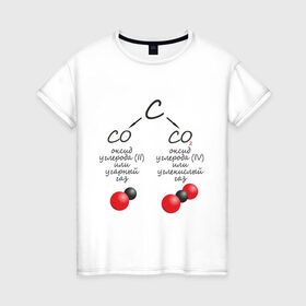 Женская футболка хлопок с принтом Шпаргалка по химии СО2 в Новосибирске, 100% хлопок | прямой крой, круглый вырез горловины, длина до линии бедер, слегка спущенное плечо | химия | шпаргалка | шпора
