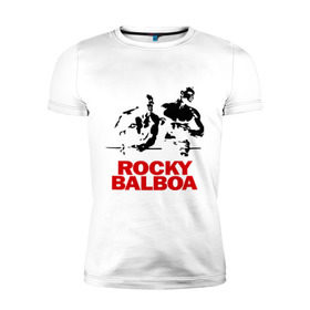 Мужская футболка премиум с принтом Rocky Balboa в Новосибирске, 92% хлопок, 8% лайкра | приталенный силуэт, круглый вырез ворота, длина до линии бедра, короткий рукав | boxing | боксер | роки | рокки | рокки бальбоа | спорт