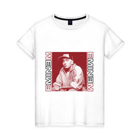 Женская футболка хлопок с принтом Eminem в кепке в Новосибирске, 100% хлопок | прямой крой, круглый вырез горловины, длина до линии бедер, слегка спущенное плечо | eminm | slim shady | еминем | реп | репчик | рэп