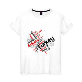 Женская футболка хлопок с принтом Турция (крупные города) в Новосибирске, 100% хлопок | прямой крой, круглый вырез горловины, длина до линии бедер, слегка спущенное плечо | Тематика изображения на принте: turkey | для туристов | туристические | турция