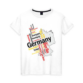 Женская футболка хлопок с принтом Германия (крупные города) в Новосибирске, 100% хлопок | прямой крой, круглый вырез горловины, длина до линии бедер, слегка спущенное плечо | germany | германия | город | города | для туристов | туристические