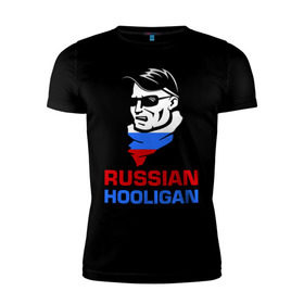 Мужская футболка премиум с принтом Russian Hooligan в Новосибирске, 92% хлопок, 8% лайкра | приталенный силуэт, круглый вырез ворота, длина до линии бедра, короткий рукав | флаг россии