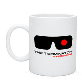 Кружка с принтом The Terminator в Новосибирске, керамика | объем — 330 мл, диаметр — 80 мм. Принт наносится на бока кружки, можно сделать два разных изображения | Тематика изображения на принте: terminator | очки терминатор | терминатор | шварценеггер | шварцнеггер