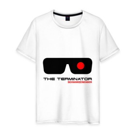 Мужская футболка хлопок с принтом The Terminator в Новосибирске, 100% хлопок | прямой крой, круглый вырез горловины, длина до линии бедер, слегка спущенное плечо. | Тематика изображения на принте: terminator | очки терминатор | терминатор | шварценеггер | шварцнеггер