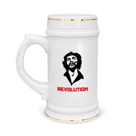 Кружка пивная с принтом Che Guevara Revolution в Новосибирске,  керамика (Материал выдерживает высокую температуру, стоит избегать резкого перепада температур) |  объем 630 мл | че гевара
