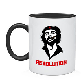 Кружка двухцветная с принтом Che Guevara Revolution в Новосибирске, керамика | объем — 330 мл, диаметр — 80 мм. Цветная ручка и кайма сверху, в некоторых цветах — вся внутренняя часть | че гевара