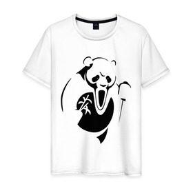 Мужская футболка хлопок с принтом Панда крик в Новосибирске, 100% хлопок | прямой крой, круглый вырез горловины, длина до линии бедер, слегка спущенное плечо. | панда