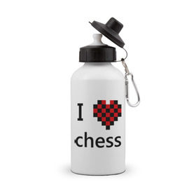 Бутылка спортивная с принтом I love chess в Новосибирске, металл | емкость — 500 мл, в комплекте две пластиковые крышки и карабин для крепления | chess | i love chess | шахматы | я люблю шахматы
