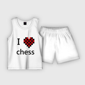 Детская пижама с шортами хлопок с принтом I love chess в Новосибирске,  |  | Тематика изображения на принте: chess | i love chess | шахматы | я люблю шахматы