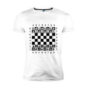 Мужская футболка премиум с принтом Шахматная достка в Новосибирске, 92% хлопок, 8% лайкра | приталенный силуэт, круглый вырез ворота, длина до линии бедра, короткий рукав | шахматист | шахматная доска | шахматы