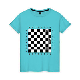Женская футболка хлопок с принтом Шахматная комбинация 1 в Новосибирске, 100% хлопок | прямой крой, круглый вырез горловины, длина до линии бедер, слегка спущенное плечо | комбинация | шахматист | шахматная доска | шахматы