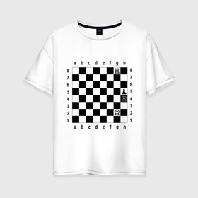 Женская футболка хлопок Oversize с принтом Шахматная комбинация 1 в Новосибирске, 100% хлопок | свободный крой, круглый ворот, спущенный рукав, длина до линии бедер
 | комбинация | шахматист | шахматная доска | шахматы