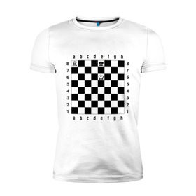 Мужская футболка премиум с принтом Комбинация шах и мат в Новосибирске, 92% хлопок, 8% лайкра | приталенный силуэт, круглый вырез ворота, длина до линии бедра, короткий рукав | Тематика изображения на принте: checkmate | мат | шах | шах и мат | шахматист | шахматная доска | шахматы