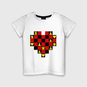 Детская футболка хлопок с принтом Шахматное сердце в Новосибирске, 100% хлопок | круглый вырез горловины, полуприлегающий силуэт, длина до линии бедер | chess | i love chess | сердце | шахматы | я люблю шахматы